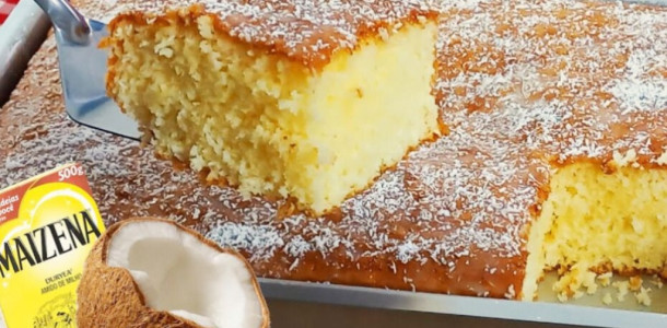 Bolo de maizena com coco da madrinha Mazé, fofinho e saboroso